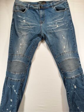 Stitches Men’s Slim Ribbed Knee Paint-Splatter Jeans - Blue
